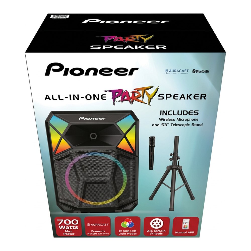 Pioneer PSX615 700W 15” Party Speaker Auracast & Lights w/ Wireless Mic & Stand